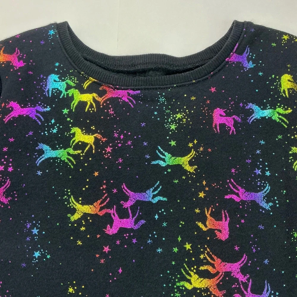 Jumping Beans Black Dress Girls 8 Rainbow Glitter Unicorn Fleece All Day Play